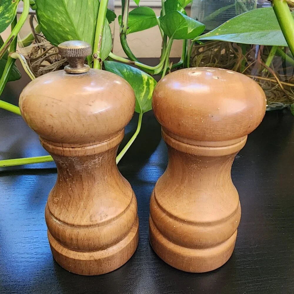 Vintage NASCO MCM Traditional Shape Wooden Salt Shaker and Pepper Mill Grinder